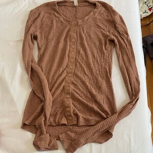 Free People Button-Down Ribbed Top - Tan